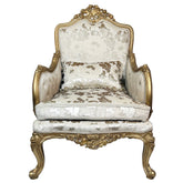 Set of two French Style Accent Chairs White and Gold Leaf Antique Finish