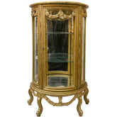Antique Finish China Cabinet Half Round One Door Gold Leaf