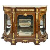 Half Round Sideboard 1 Drawer and 3 Doors Inlay Finish with Brass and Marble Top