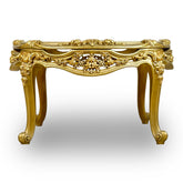 Antique Finish Hand Curved Round Coffe Table with Marble Top Gold Leaf