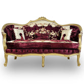 Antique Finish 5 Piece Sofa Set Gold Leaf Velvet & Indian Embroidered Fabric