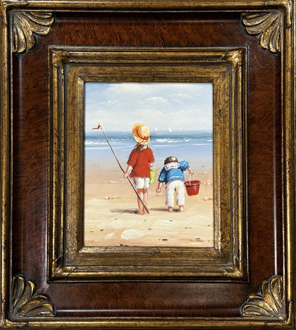 Oil on Canvas Children on the Beach Decorative Painting