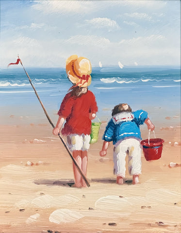 Oil on Canvas Children on the Beach Decorative Painting