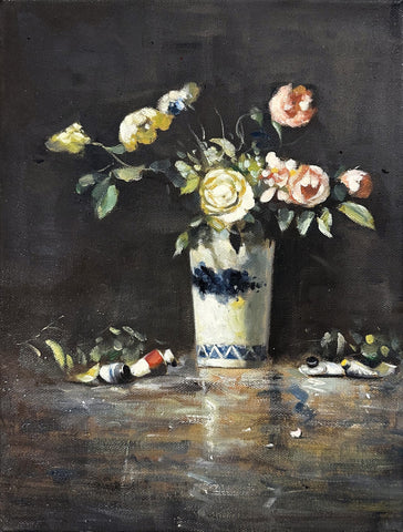 After David Leffel Oil on Canvas Floral Painting Decorative