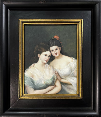 Oil on Canvas A Double Portrait of Two Young Ladies after Hermann Winterhalter Vintage Decorative Painting