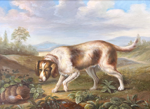 Oil on Canvas Dog and Partridge in the Landscape Decorative Painting