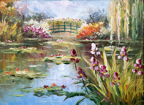 Oil on Canvas Garden Pond Landscape Decorative Painting