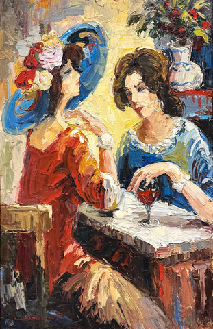 Jamie P. Oil on Canvas Two Woman Decorative Painting
