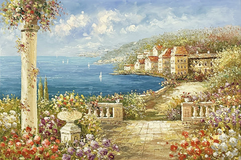 Oil on Canvas Mediterranean River Decorative Painting