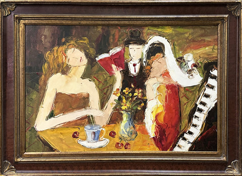 Dana C. Oil on Canvas People at the Bar Decorative Painting