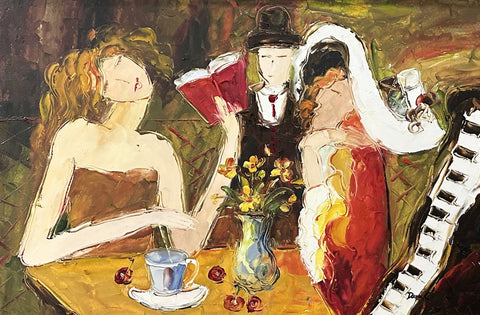 Dana C. Oil on Canvas People at the Bar Decorative Painting