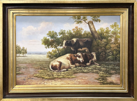 W. Mitalini Oil on Canvas Cows in the Landscape Decorative Painting