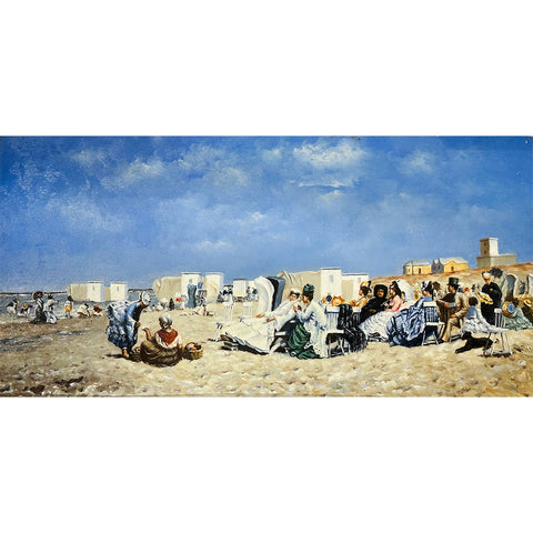 Oil on Board Victorian Beach Scene After Anthony Degrazio
