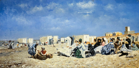 Oil on Board Victorian Beach Scene After Anthony Degrazio