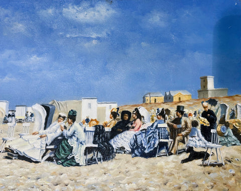 Oil on Board Victorian Beach Scene After Anthony Degrazio