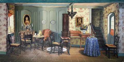 C. Bednarz Oil on Board Victorian Room Decorative Painting