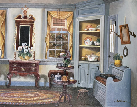 C. Bednarz Oil on Board Victorian Room Decorative Painting
