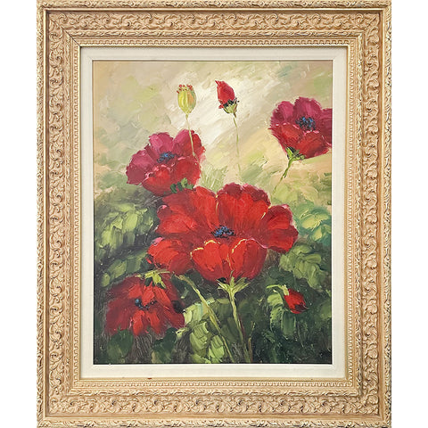 Oil on Board Red Poppy Flowers Decorative Painting