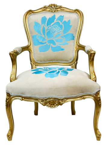 Set of Two Antique Finish Armchairs Gold Leaf