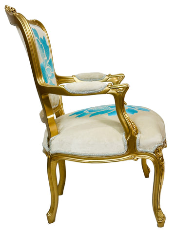 Set of Two Antique Finish Armchairs Gold Leaf