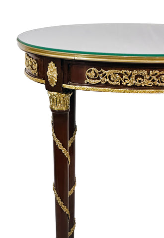 Accent Table 4 Legs Inlay Finish with Brass with Glass Top
