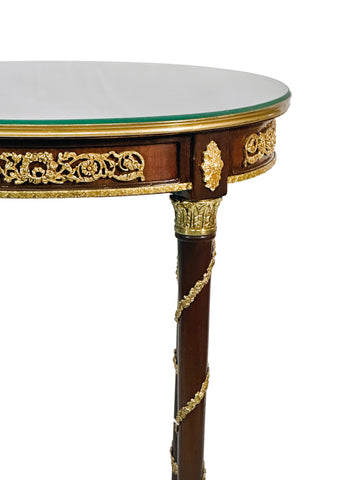 Accent Table 4 Legs Inlay Finish with Brass with Glass Top