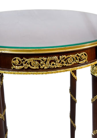 Accent Table 4 Legs Inlay Finish with Brass with Glass Top