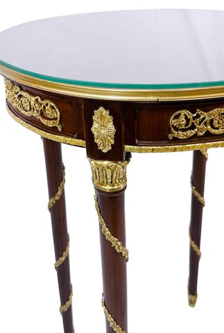Accent Table 4 Legs Inlay Finish with Brass with Glass Top