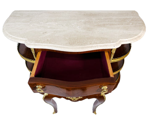 Drawer Console 4 legs with Marble Top Inlay Finish with Brass