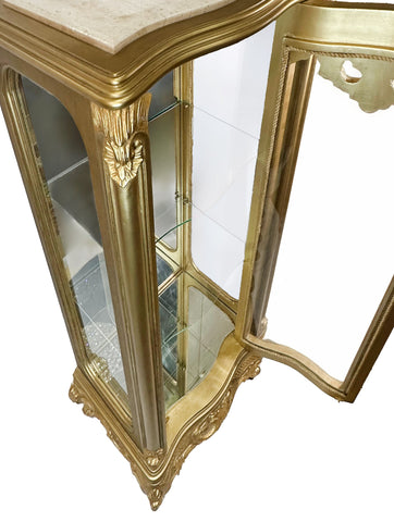 Antique Finish Vitrine 1 Door Gold Leaf