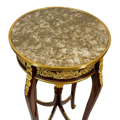 Accent Table 4 Legs Inlay Finish with Brass and Marble Top