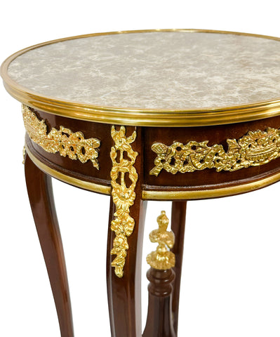 Accent Table 4 Legs Inlay Finish with Brass and Marble Top