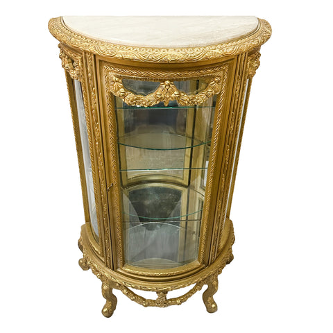 Antique Finish China Cabinet Half Round One Door Gold Leaf