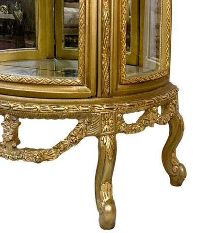 Antique Finish China Cabinet Half Round One Door Gold Leaf