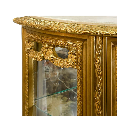 Antique Finish China Cabinet Half Round One Door Gold Leaf