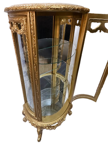 Antique Finish China Cabinet Half Round One Door Gold Leaf