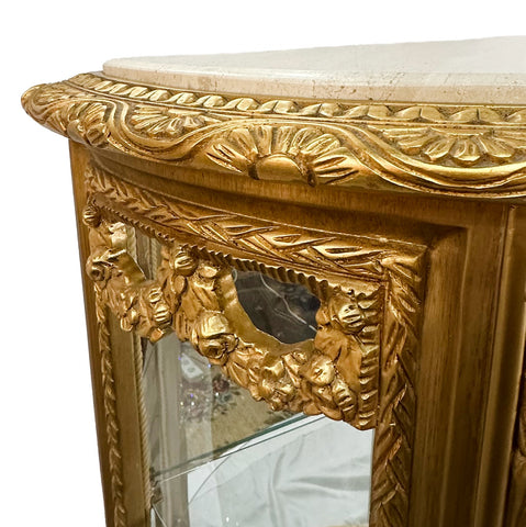 Antique Finish China Cabinet Half Round One Door Gold Leaf