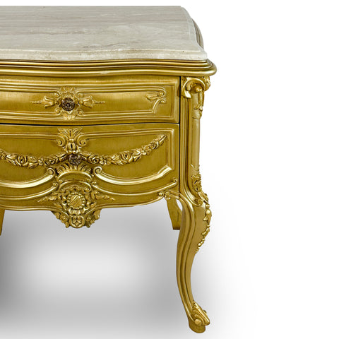 Antique Finish Night Stand with Marble Top Gold Leaf