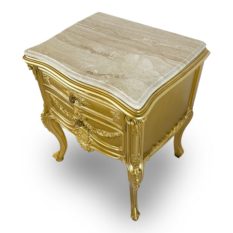 Antique Finish Night Stand with Marble Top Gold Leaf