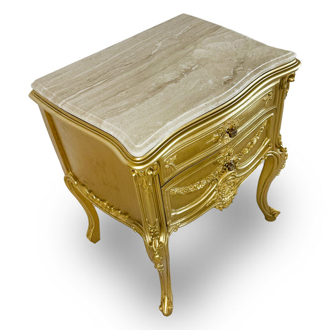 Antique Finish Night Stand with Marble Top Gold Leaf