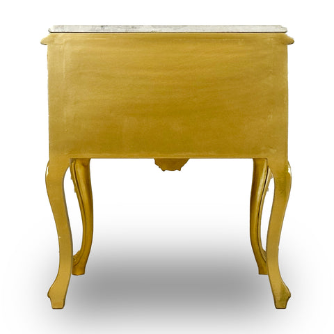 Antique Finish Night Stand with Marble Top Gold Leaf