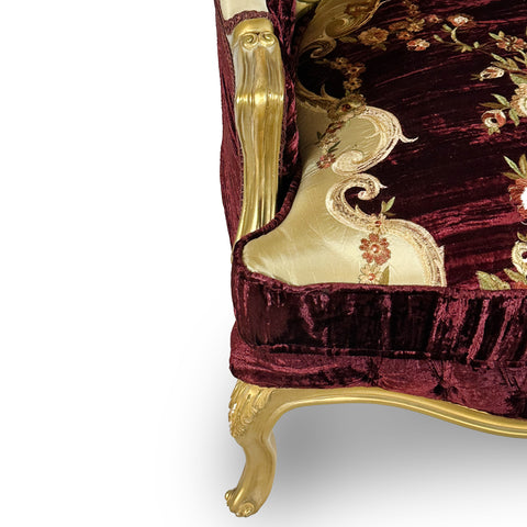 Antique Finish 5 Piece Sofa Set Gold Leaf Velvet & Indian Embroidered Fabric