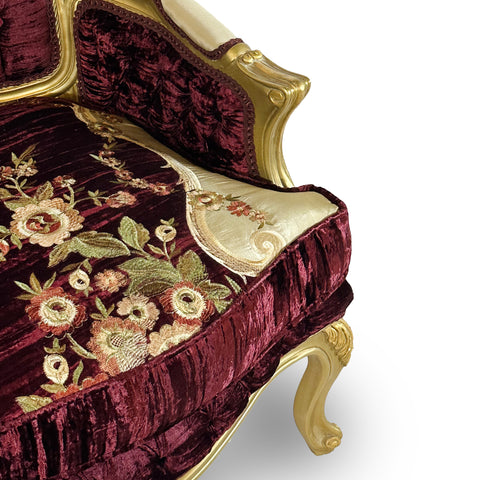 Antique Finish 5 Piece Sofa Set Gold Leaf Velvet & Indian Embroidered Fabric