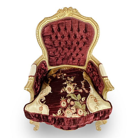 Antique Finish 5 Piece Sofa Set Gold Leaf Velvet & Indian Embroidered Fabric