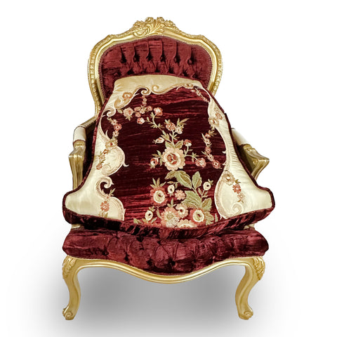 Antique Finish 5 Piece Sofa Set Gold Leaf Velvet & Indian Embroidered Fabric