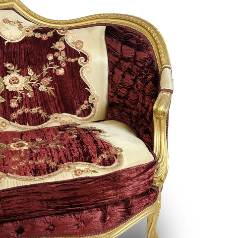 Antique Finish 5 Piece Sofa Set Gold Leaf Velvet & Indian Embroidered Fabric
