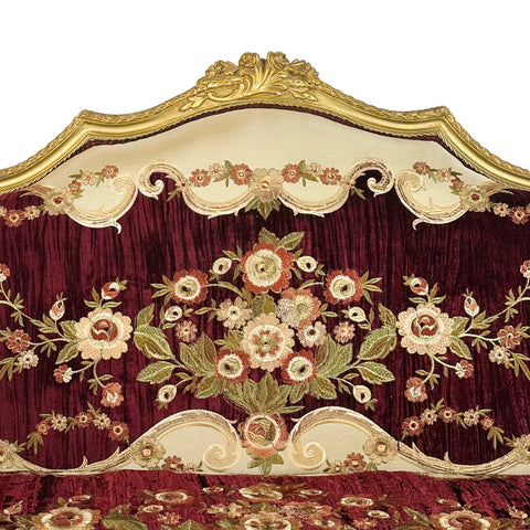 Antique Finish 5 Piece Sofa Set Gold Leaf Velvet & Indian Embroidered Fabric