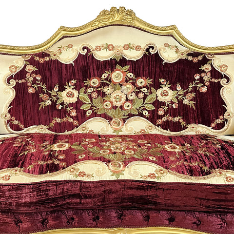 Antique Finish 5 Piece Sofa Set Gold Leaf Velvet & Indian Embroidered Fabric