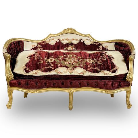 Antique Finish 5 Piece Sofa Set Gold Leaf Velvet & Indian Embroidered Fabric