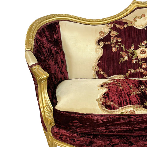 Antique Finish 5 Piece Sofa Set Gold Leaf Velvet & Indian Embroidered Fabric
